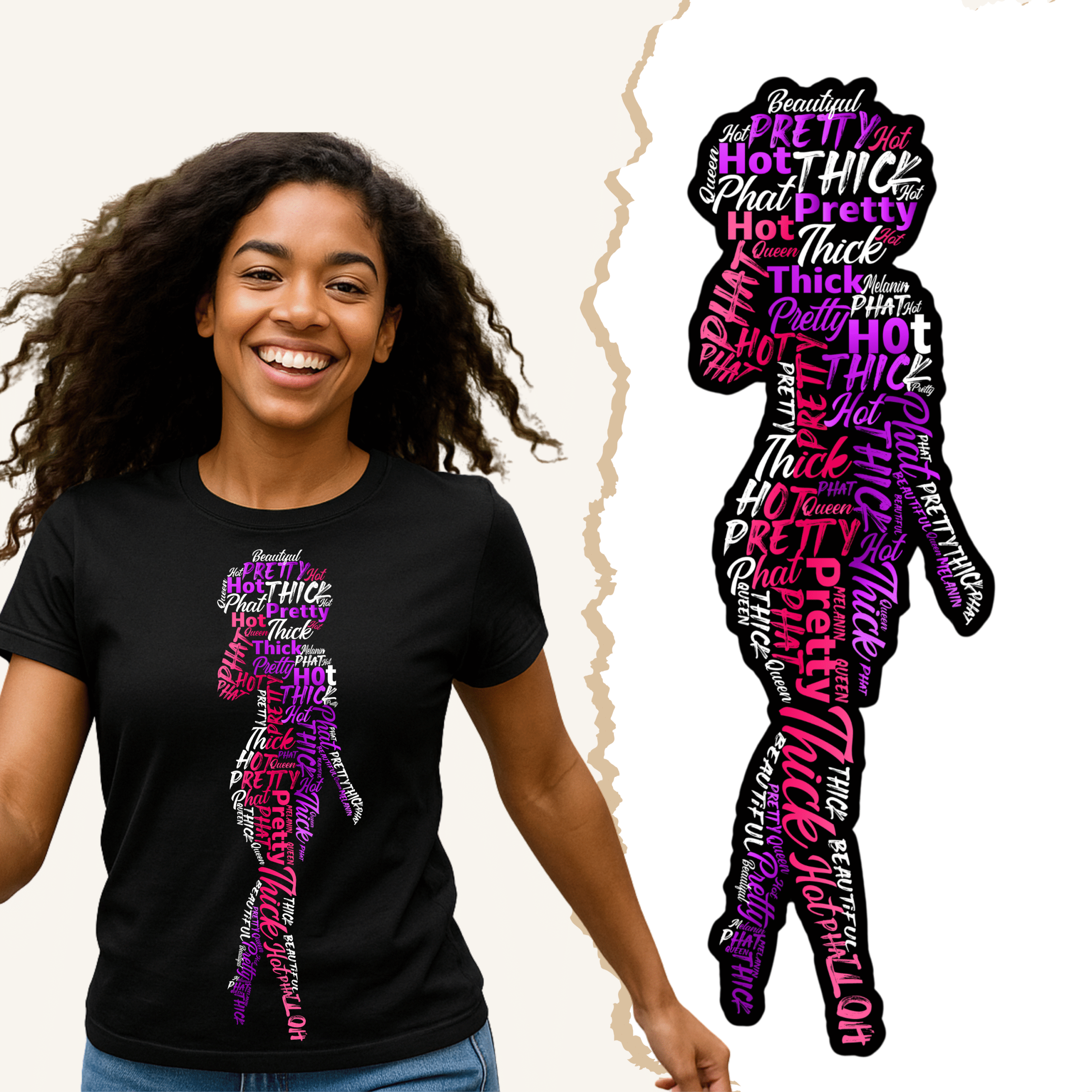 Afro Queen T-Shirt – Pink and Purple Curvy Silhouette Design