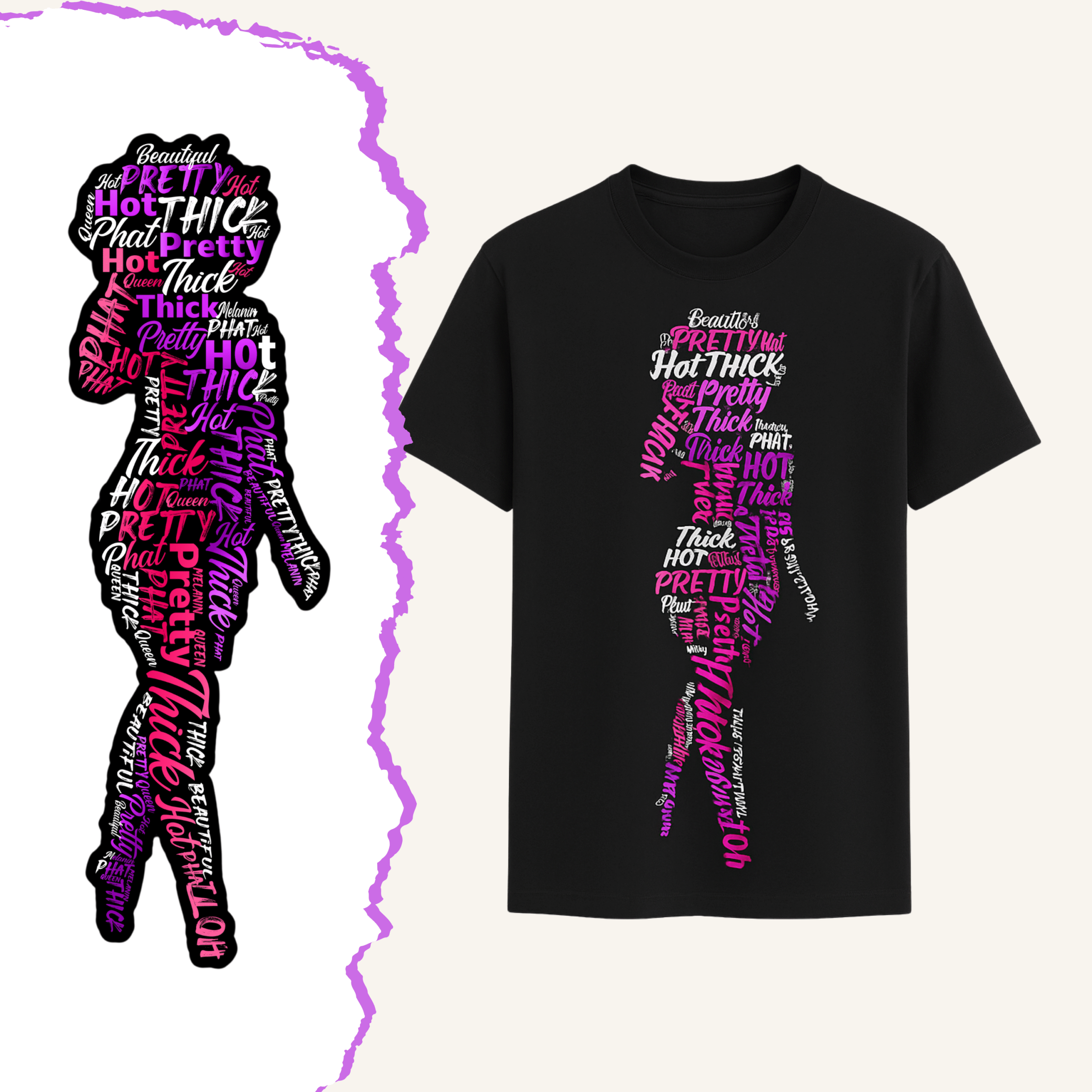Close shot view of our black unisex Tee having the gorgeous Afro Queen Silhouette on it