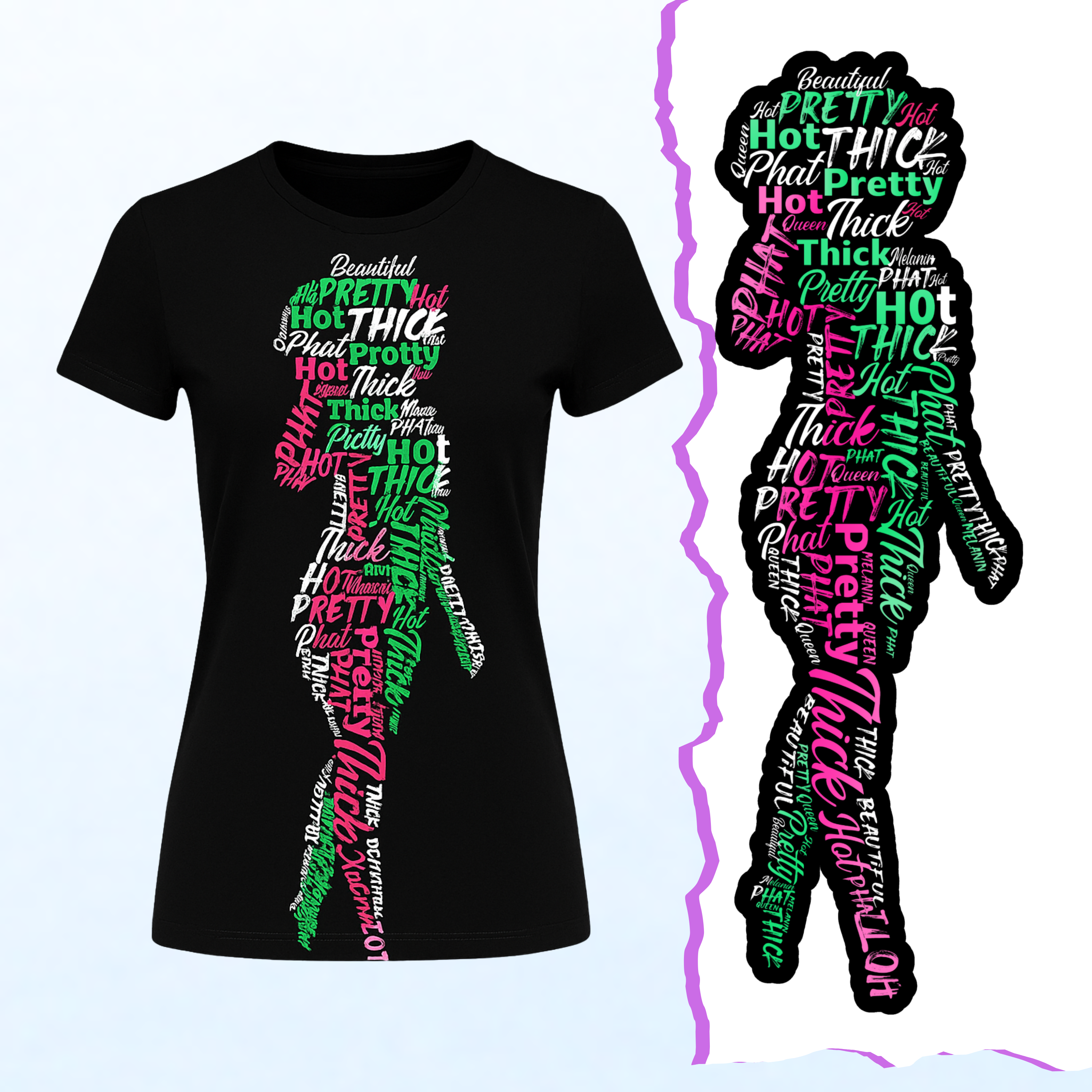 Black Unisex T-Shirt with Pink and Green Afro Queen Design
