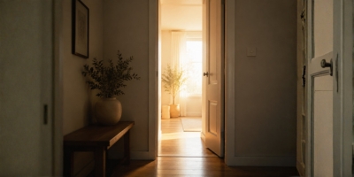 Open doorway with warm light symbolizing transition from emotional fear to safety and calm