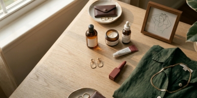 Personal style and self-care items symbolizing femininity and identity beyond motherhood.