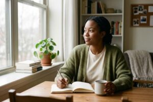Person journaling and reflecting to understand anxiety patterns and emotional reactions.