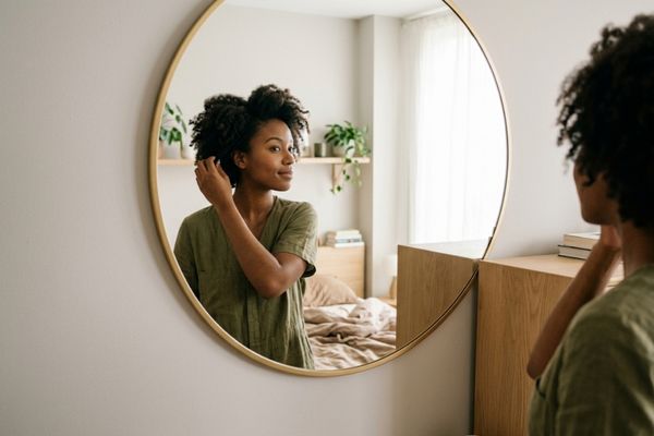 Woman of colour reflecting on identity and redefining her own beauty standards